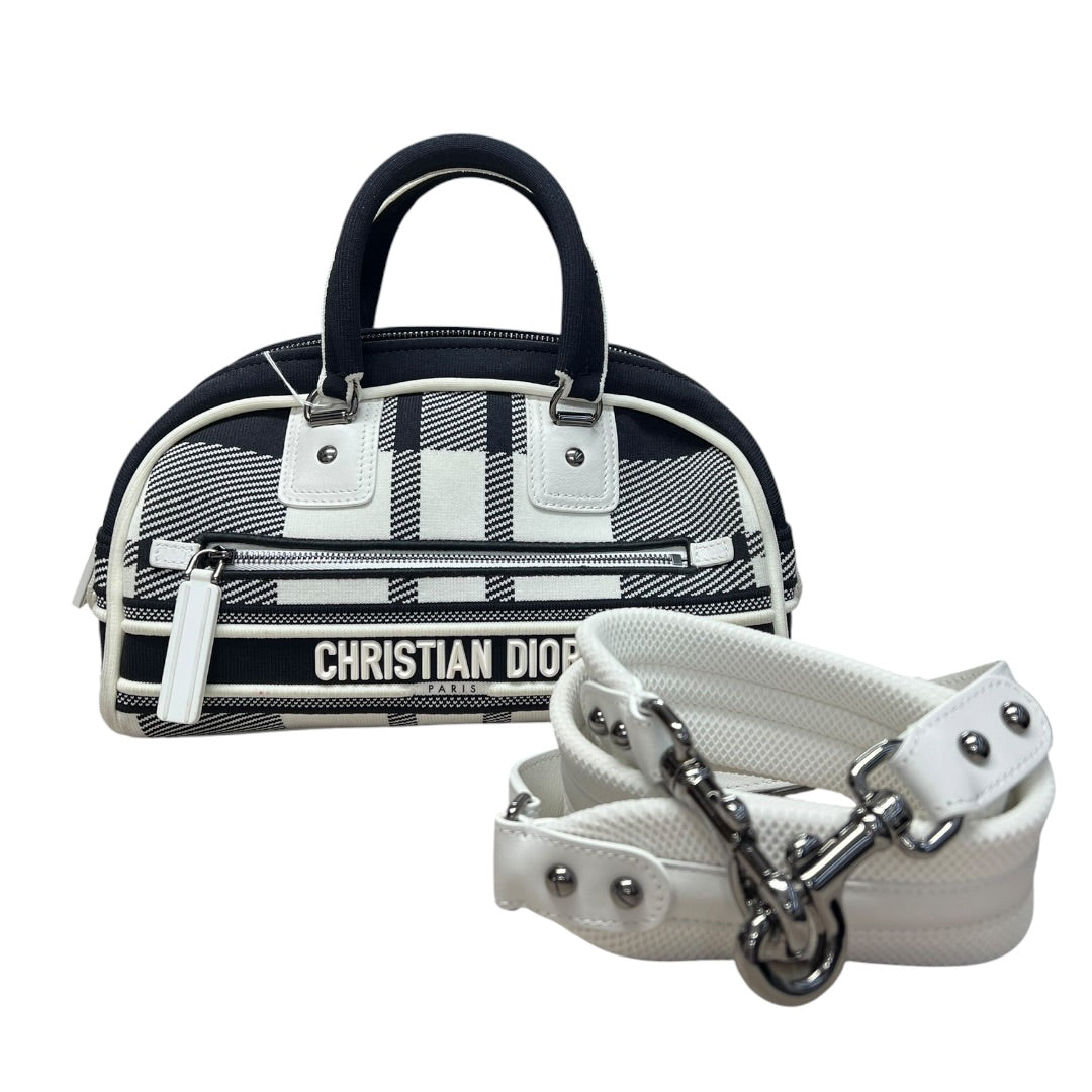 CHRISTIAN DIOR Check Jacquard Vibe Bowling Bag Black White Silver Hardware | Authentic Pre-Owned Luxury