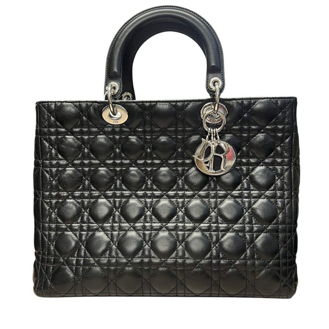 CHRISTIAN DIOR Cannage Lady Dior Handbag Black Silver Hardware | Authentic Pre-Owned Luxury