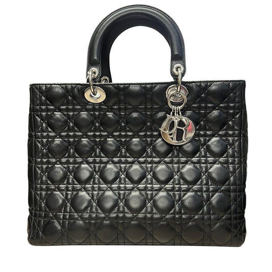 CHRISTIAN DIOR Cannage Lady Dior Handbag Black Silver Hardware | Authentic Pre-Owned Luxury