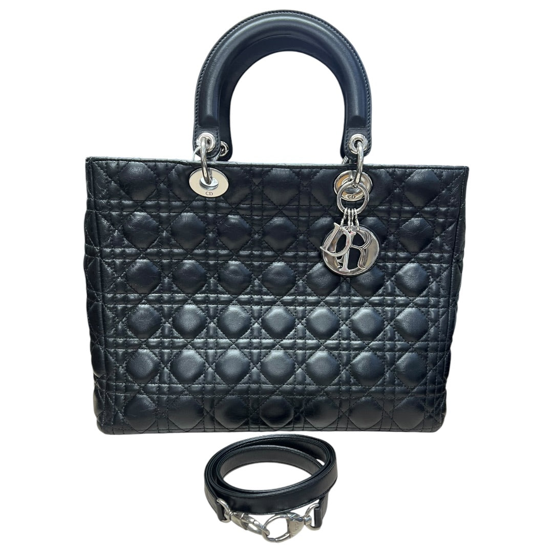 CHRISTIAN DIOR Cannage Lady Dior Handbag Black Silver Hardware | Authentic Pre-Owned Luxury