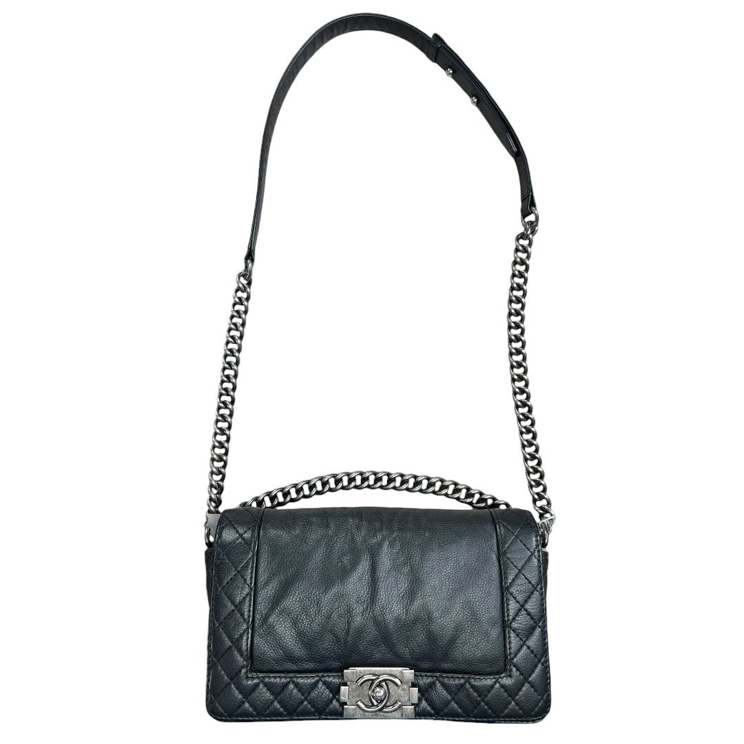 CHANEL Aged Calfskin Boy Bag Shoulder Bag Black Aged Silver Hardware | Authentic Pre-Owned Luxury
