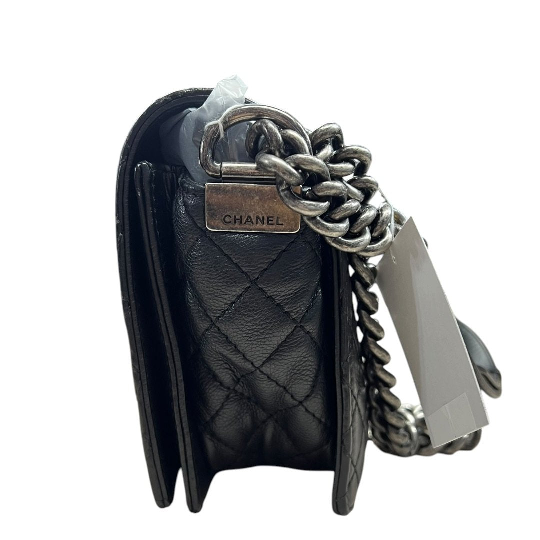 CHANEL Aged Calfskin Boy Bag Shoulder Bag Black Aged Silver Hardware | Authentic Pre-Owned Luxury
