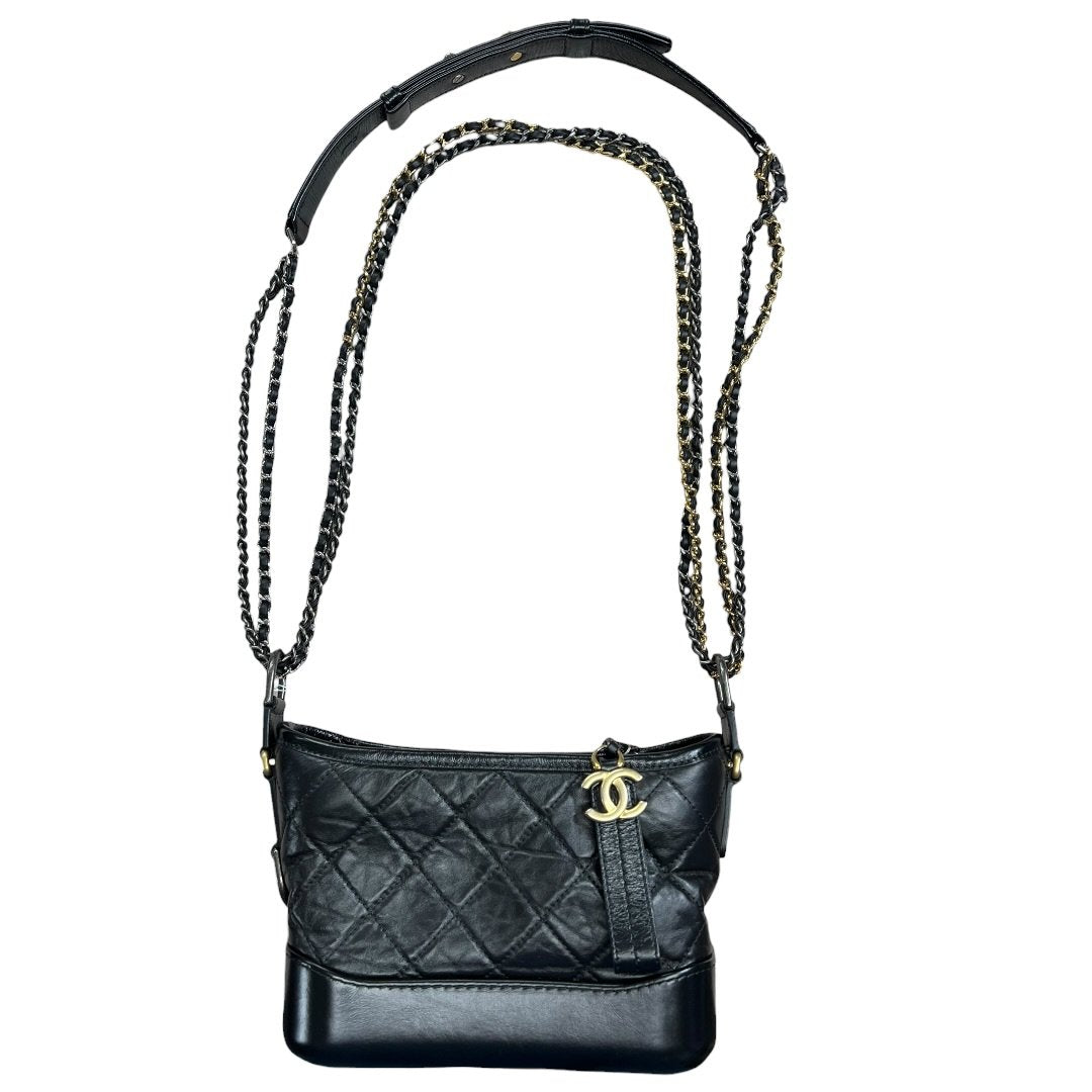 CHANEL Aged Calfskin Gabrielle Hobo Bag Shoulder Bag Black Mixed-tone Metal Hardware | Authentic Pre-Owned Luxury