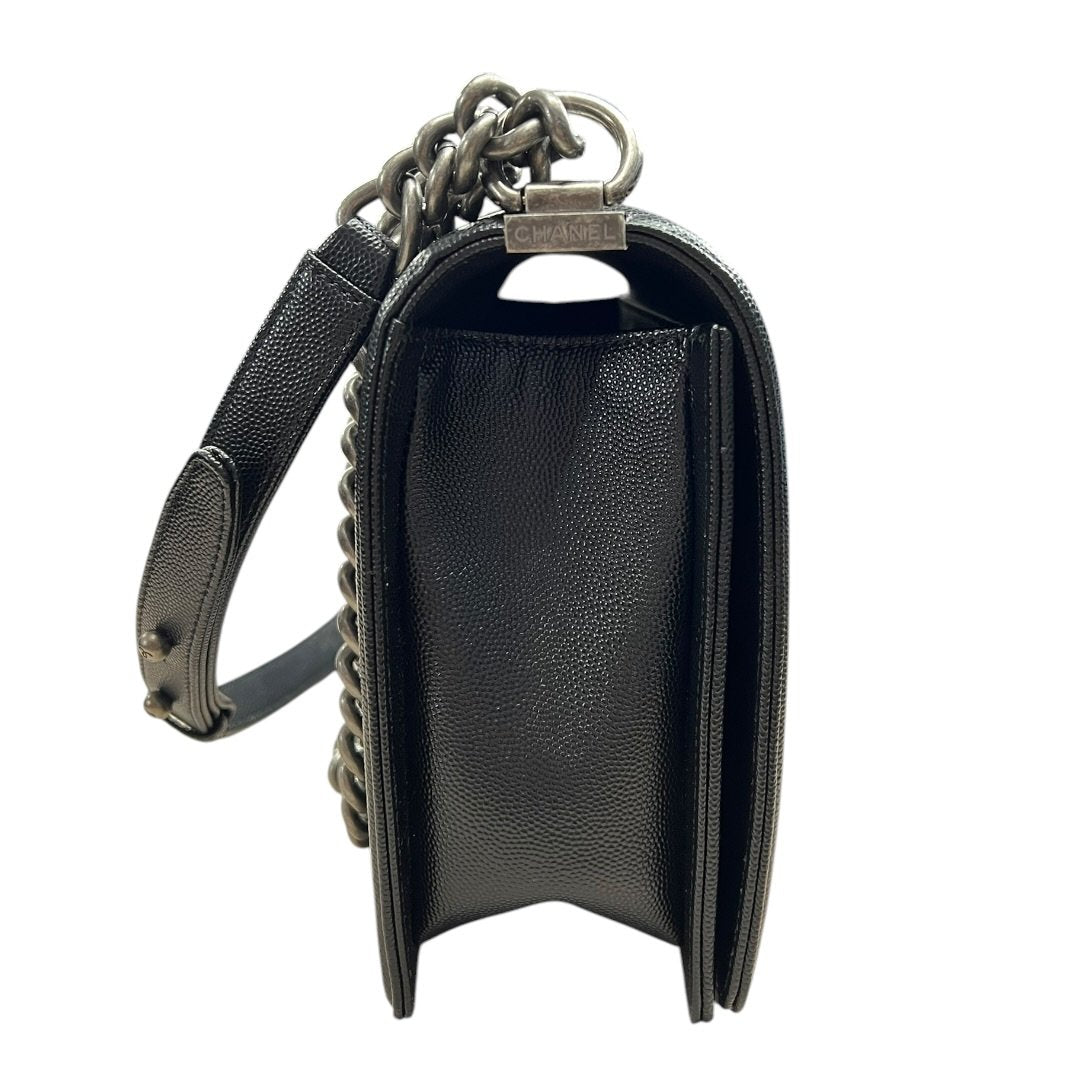 CHANEL Caviar Leather Boy Chanel Flap Bag Shoulder Bag Black Aged Silver-tone Hardware | Authentic Pre-Owned Luxury