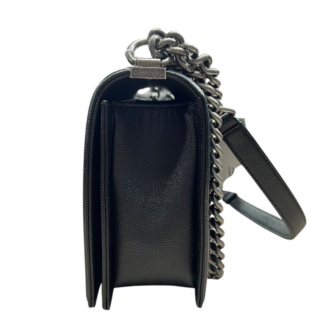 CHANEL Caviar Leather Boy Chanel Flap Bag Shoulder Bag Black Aged Silver-tone Hardware | Authentic Pre-Owned Luxury