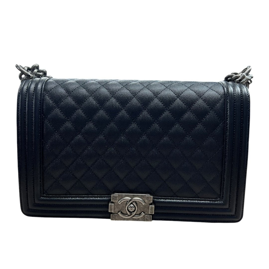 CHANEL Caviar Leather Boy Chanel Flap Bag Shoulder Bag Black Aged Silver-tone Hardware | Authentic Pre-Owned Luxury