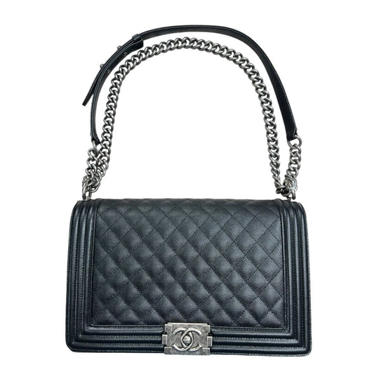 CHANEL Caviar Leather Boy Chanel Flap Bag Shoulder Bag Black Aged Silver-tone Hardware | Authentic Pre-Owned Luxury