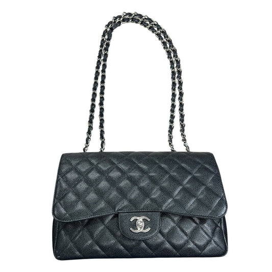 CHANEL Caviar Classic Flap Shoulder Bag Black Silver Hardware | Authentic Pre-Owned Luxury