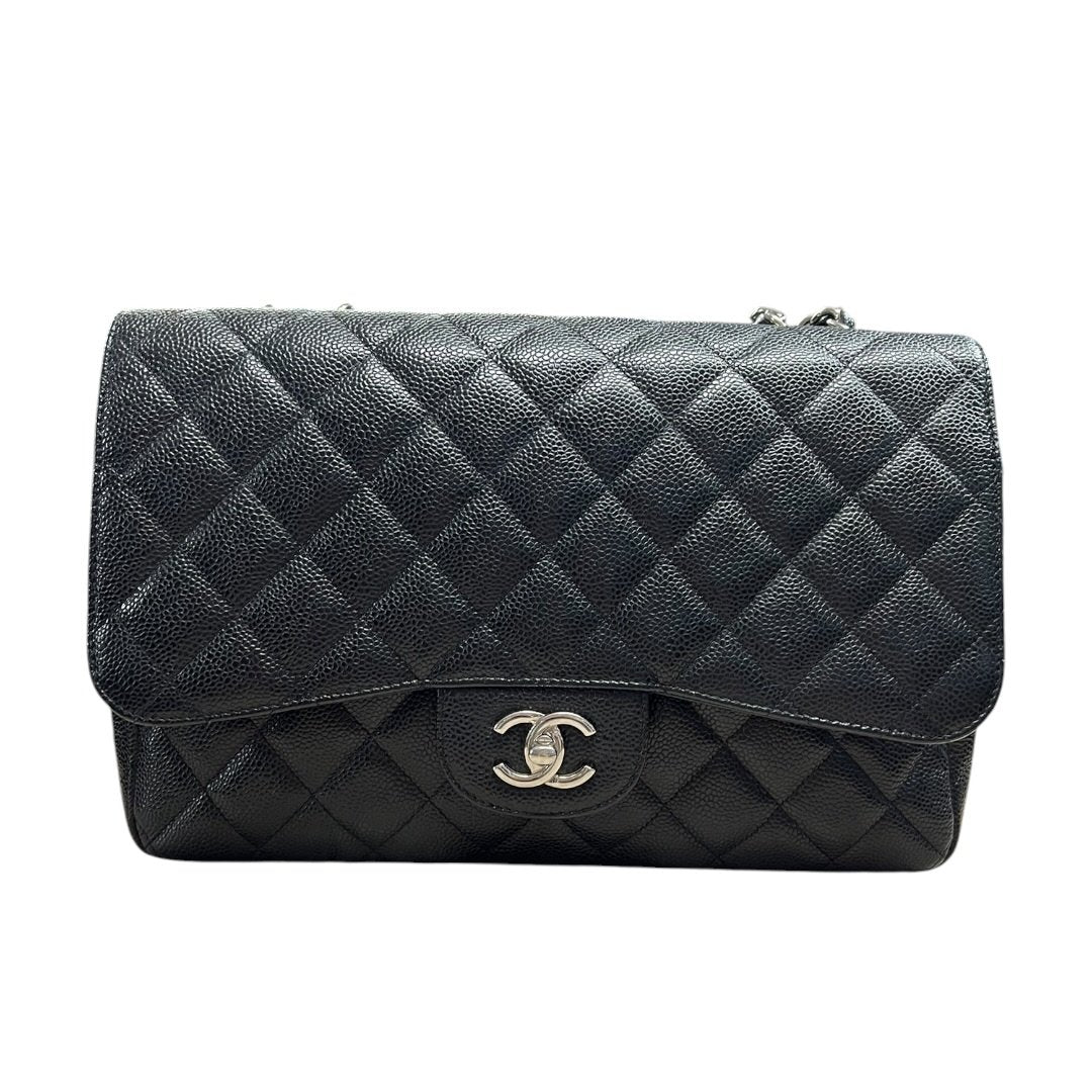 CHANEL Caviar Classic Flap Shoulder Bag Black Silver Hardware | Authentic Pre-Owned Luxury