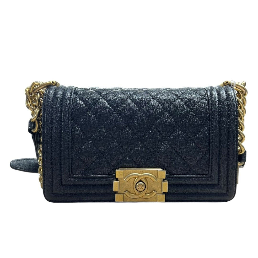 CHANEL Caviar Leather Boy Bag Shoulder Bag Black Gold Hardware | Authentic Pre-Owned Luxury