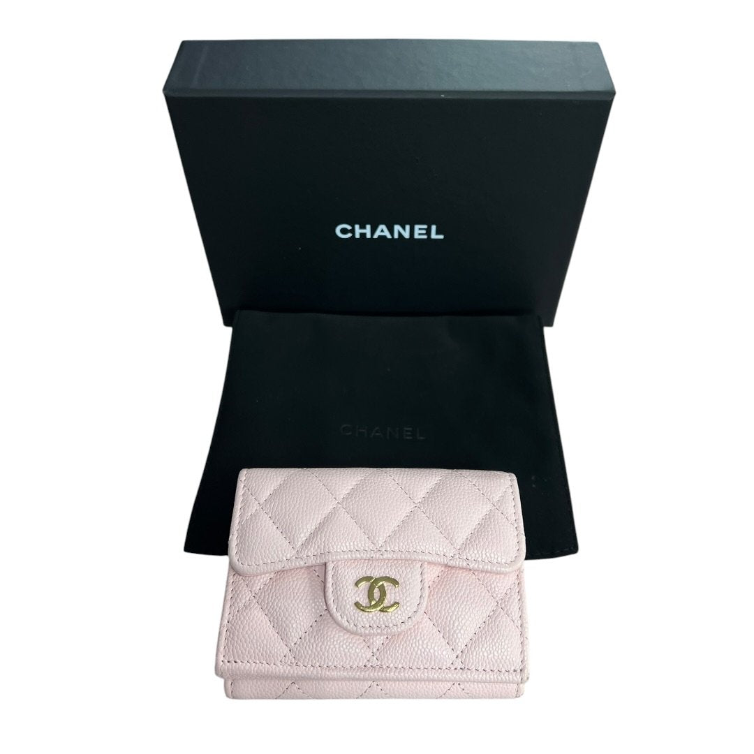 CHANEL Caviar Classic Small Trifold Wallet Wallet Pink Gold Hardware | Authentic Pre-Owned Luxury