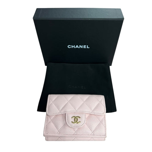 CHANEL Caviar Classic Small Trifold Wallet Wallet Pink Gold Hardware | Authentic Pre-Owned Luxury