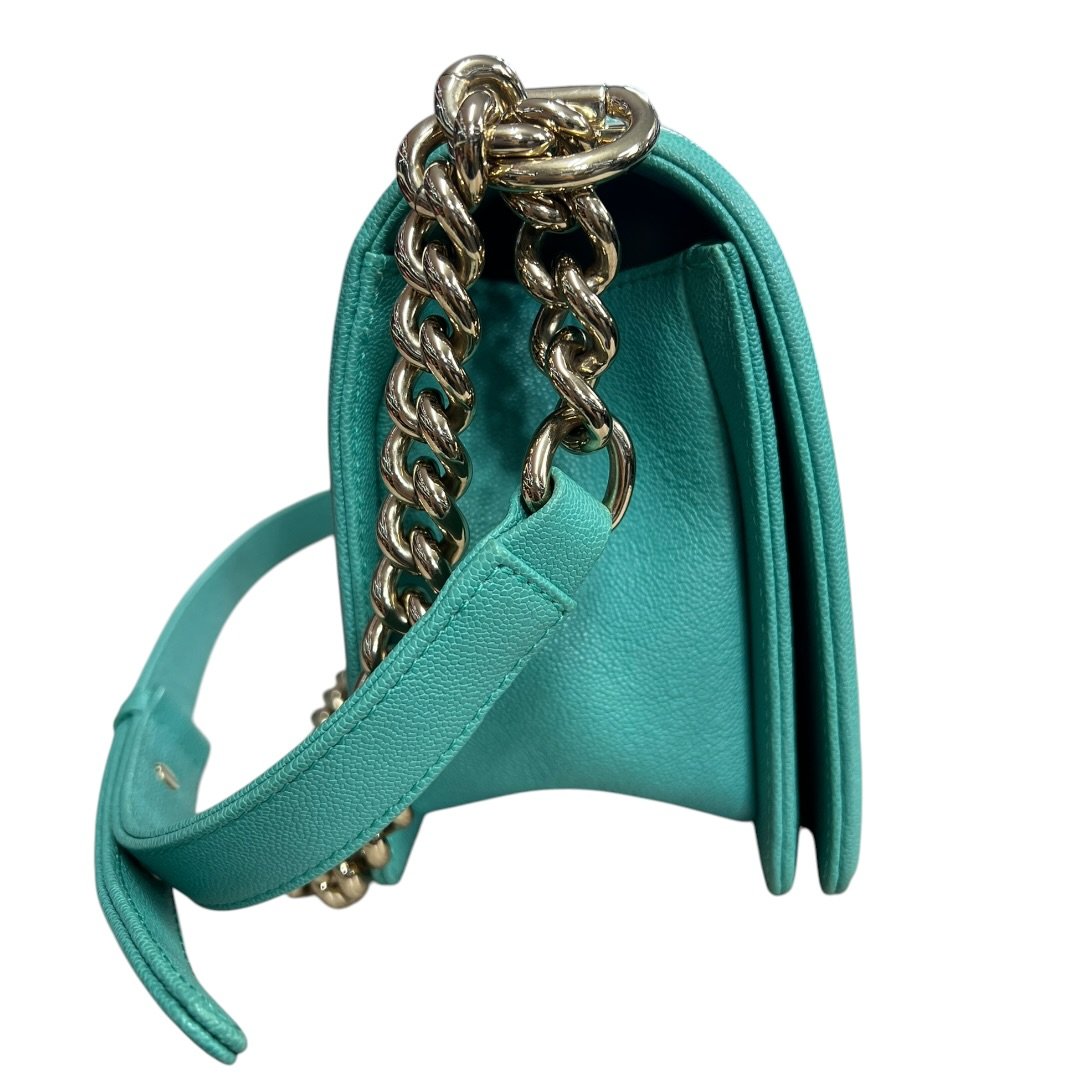 CHANEL Grained Calfskin Boy Bag Shoulder Bag Teal Gold Hardware | Authentic Pre-Owned Luxury
