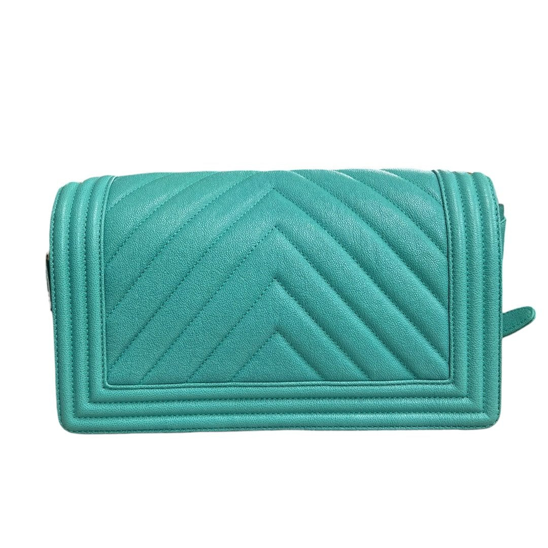CHANEL Grained Calfskin Boy Bag Shoulder Bag Teal Gold Hardware | Authentic Pre-Owned Luxury