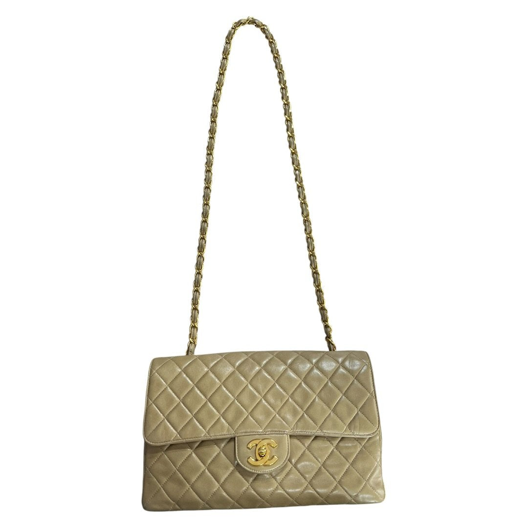 CHANEL Lambskin Classic Flap Bag Shoulder Bag Beige Gold Hardware | Authentic Pre-Owned Luxury