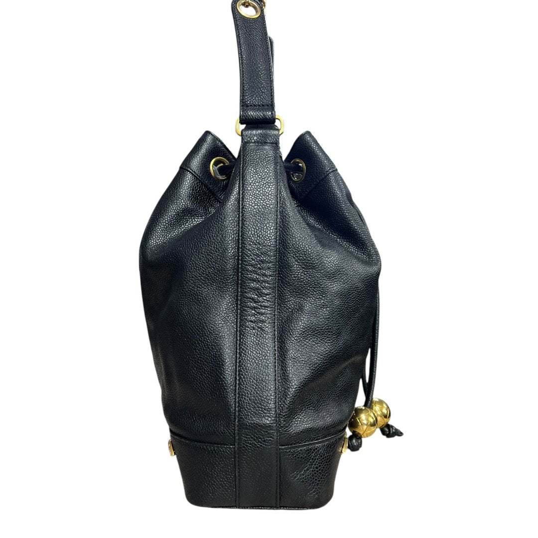 CHANEL Caviar Triple CC Drawstring Bucket Bag Shoulder Bag, Bucket Bag Black Gold Hardware | Authentic Pre-Owned Luxury