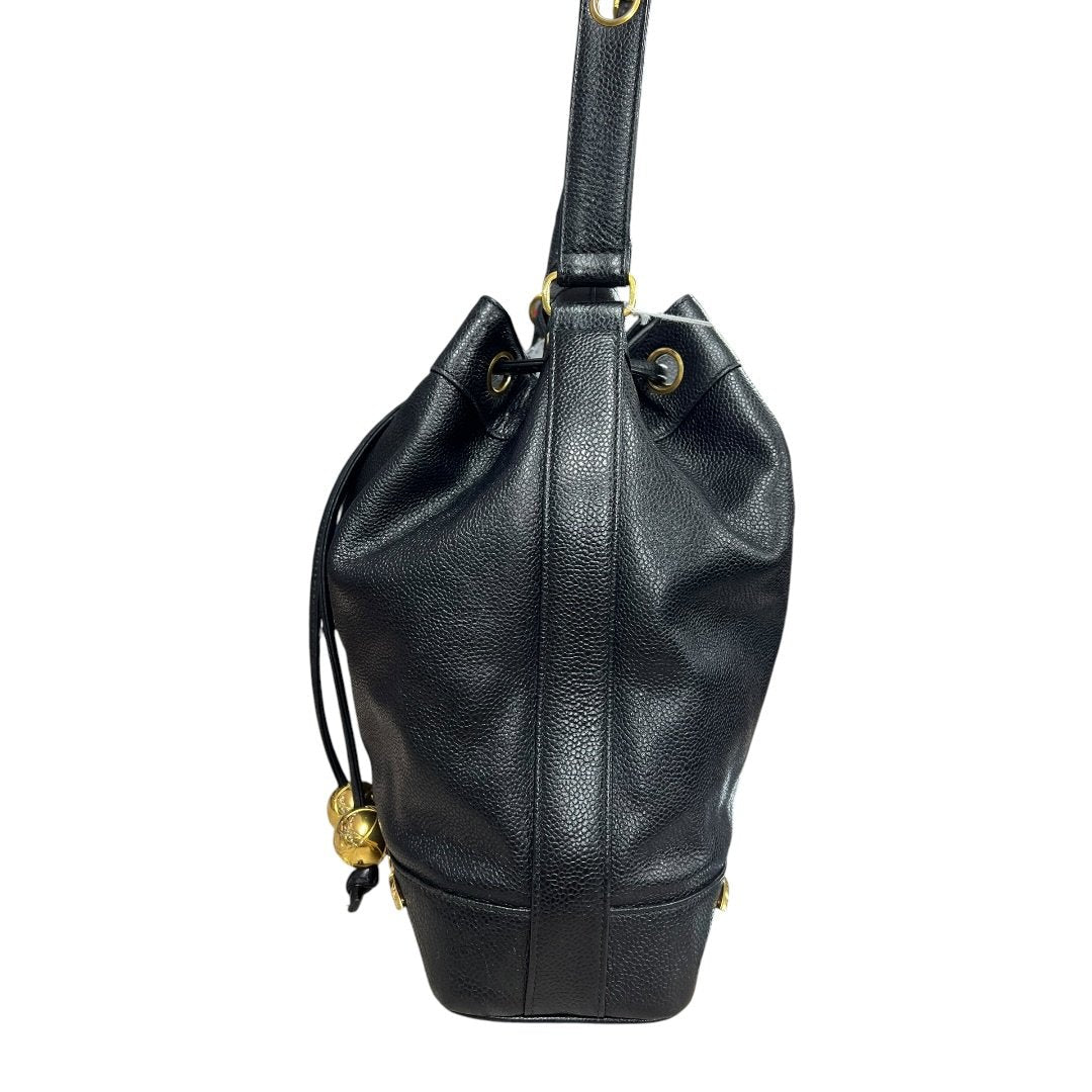 CHANEL Caviar Triple CC Drawstring Bucket Bag Shoulder Bag, Bucket Bag Black Gold Hardware | Authentic Pre-Owned Luxury