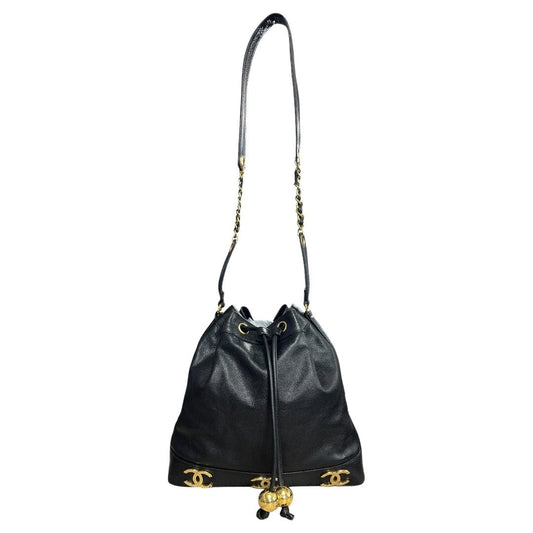CHANEL Caviar Triple CC Drawstring Bucket Bag Shoulder Bag, Bucket Bag Black Gold Hardware | Authentic Pre-Owned Luxury