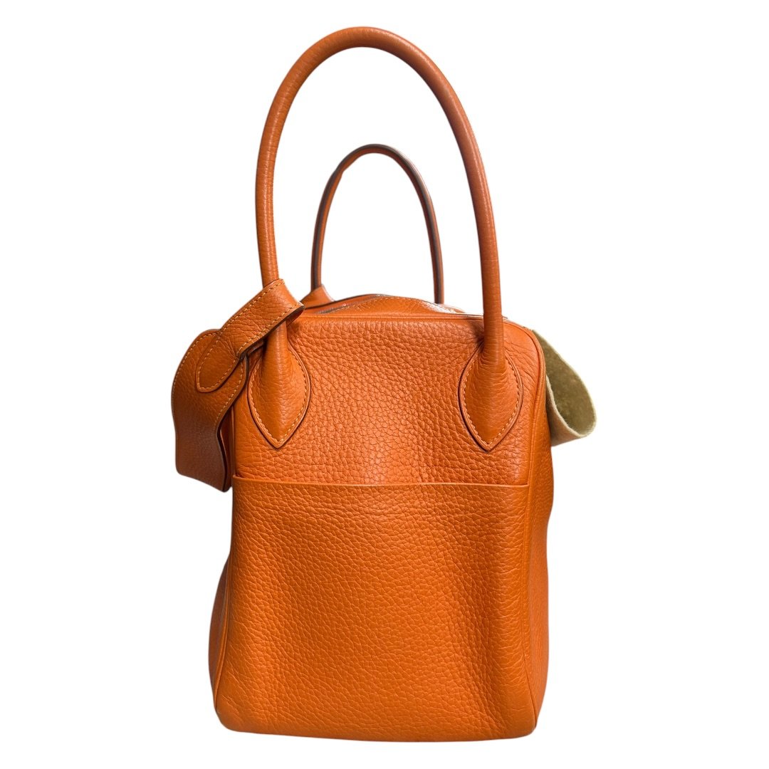 HERMES Clemence Lindy 30 Handbag Orange Silver Hardware | Authentic Pre-Owned Luxury