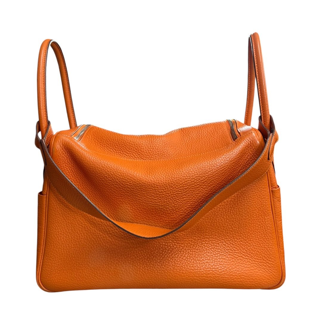 HERMES Clemence Lindy 30 Handbag Orange Silver Hardware | Authentic Pre-Owned Luxury