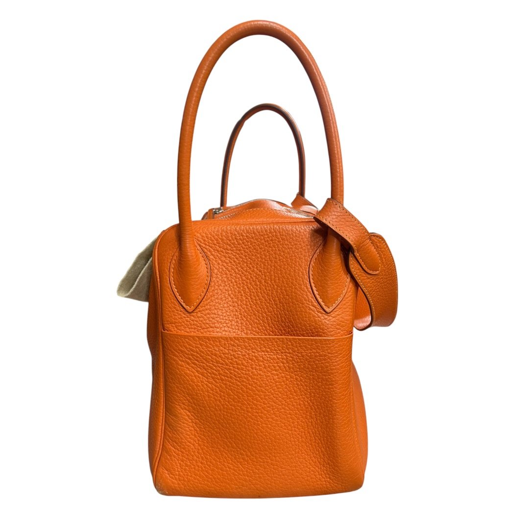 HERMES Clemence Lindy 30 Handbag Orange Silver Hardware | Authentic Pre-Owned Luxury