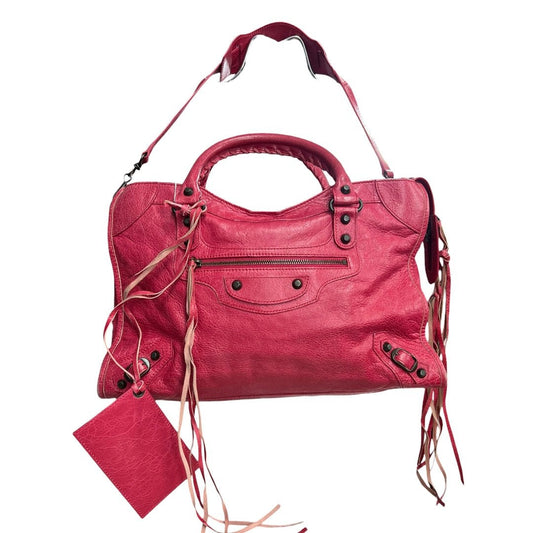 BALENCIAGA Lambskin City Handbag Fuchsia Black Hardware | Authentic Pre-Owned Luxury