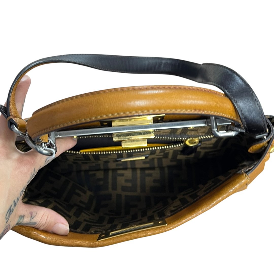 FENDI Grained Leather Frame Handbag Handbag Tan Mixed-tone Hardware | Authentic Pre-Owned Luxury