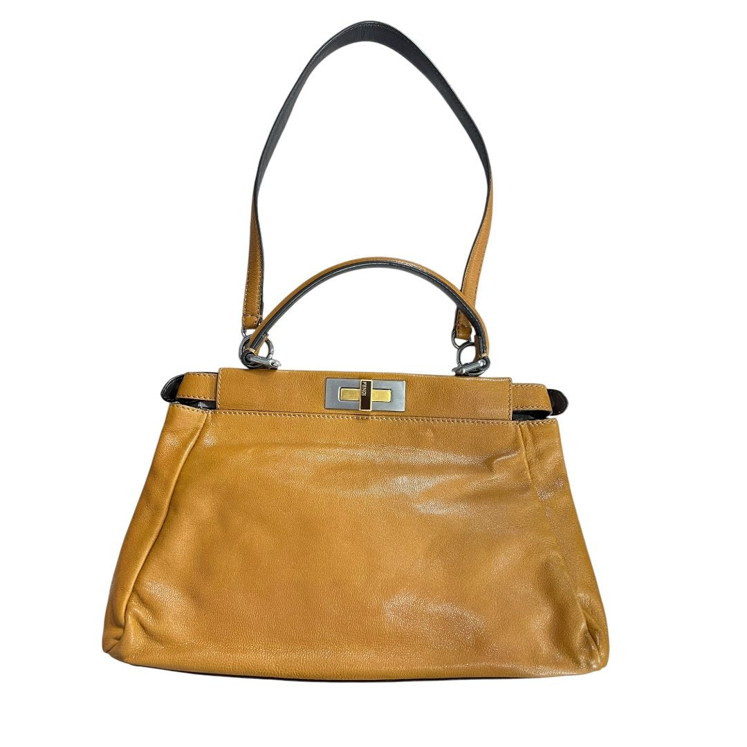 FENDI Grained Leather Frame Handbag Handbag Tan Mixed-tone Hardware | Authentic Pre-Owned Luxury