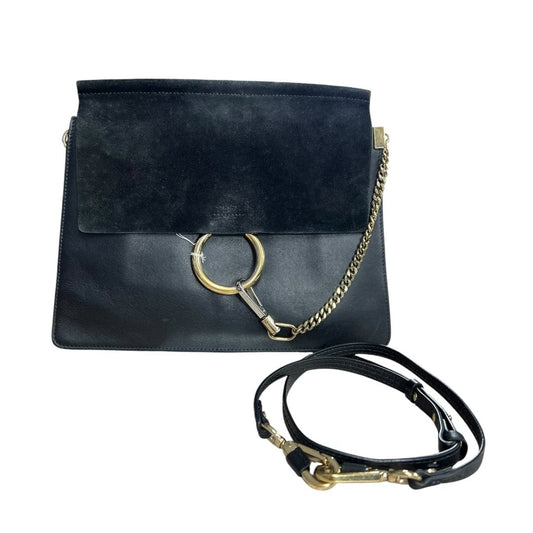 CHLOÉ Leather & Suede Faye Shoulder Bag Black Gold Hardware | Authentic Pre-Owned Luxury