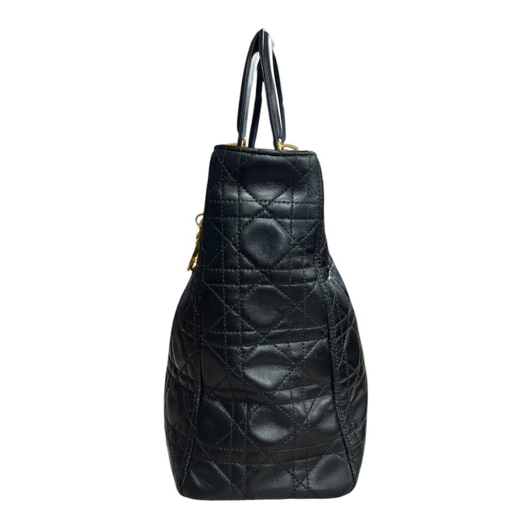 DIOR Leather Lady Dior Handbag Black Gold Hardware | Authentic Pre-Owned Luxury