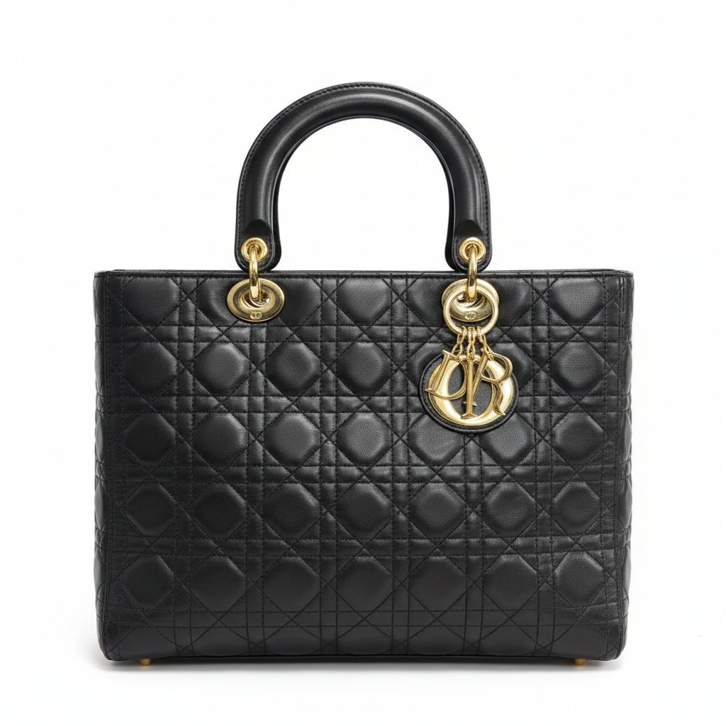 DIOR Leather Lady Dior Handbag Black Gold Hardware | Authentic Pre-Owned Luxury