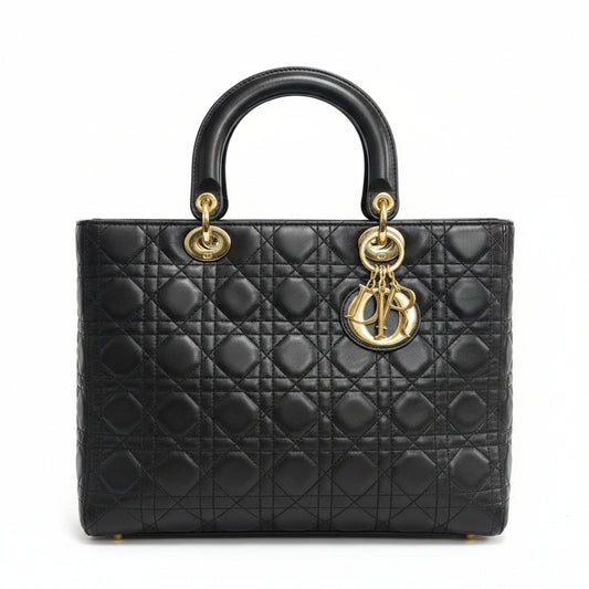 DIOR Leather Lady Dior Handbag Black Gold Hardware | Authentic Pre-Owned Luxury