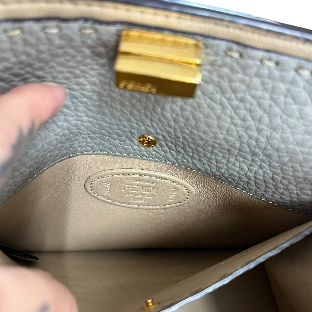 FENDI Grained Leather Peekaboo Essentially Handbag Gray Gold Hardware | Authentic Pre-Owned Luxury