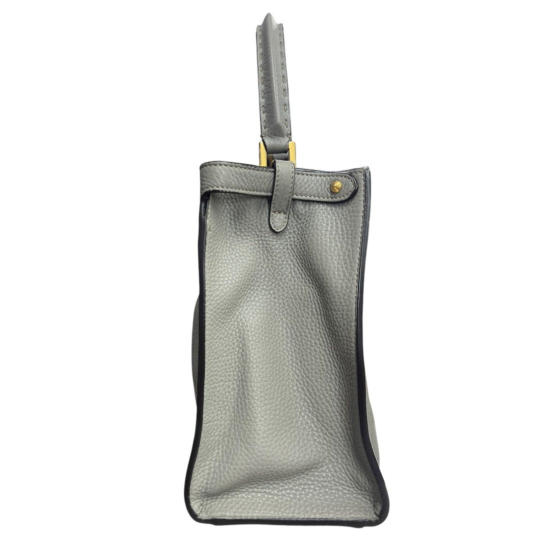 FENDI Grained Leather Peekaboo Essentially Handbag Gray Gold Hardware | Authentic Pre-Owned Luxury