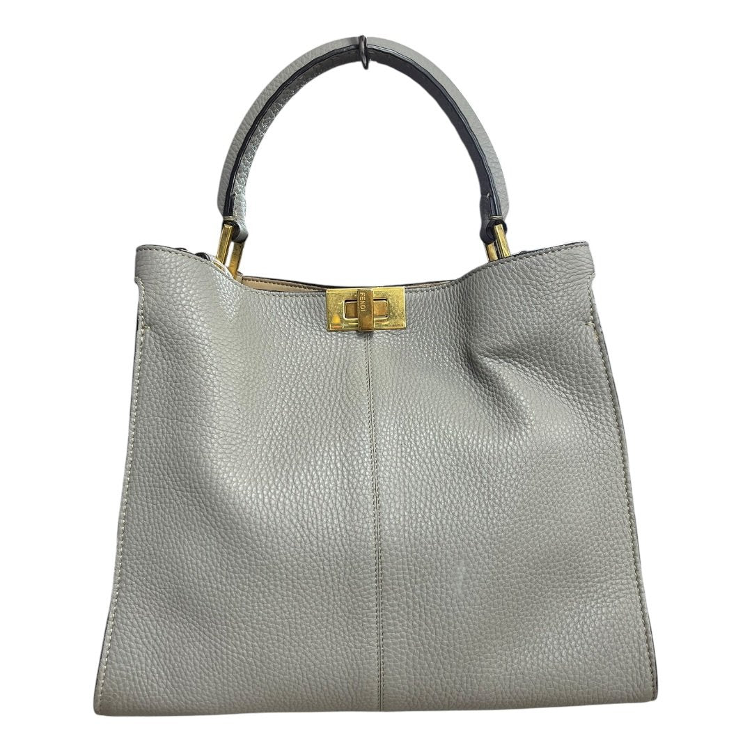 FENDI Grained Leather Peekaboo Essentially Handbag Gray Gold Hardware | Authentic Pre-Owned Luxury