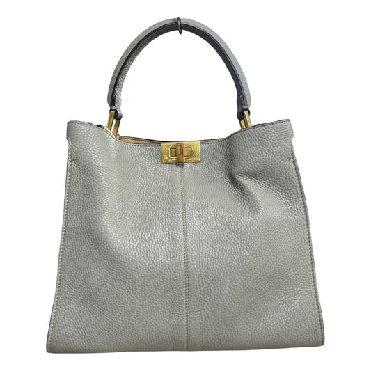 FENDI Grained Leather Peekaboo Essentially Handbag Gray Gold Hardware | Authentic Pre-Owned Luxury