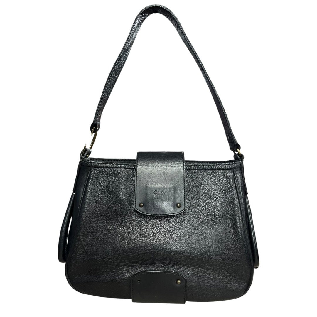 CHLOÉ Grained Leather Shoulder Bag Black Gold Hardware | Authentic Pre-Owned Luxury