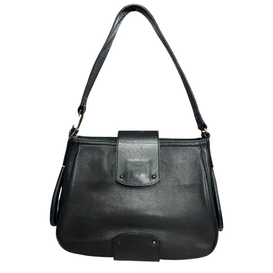 CHLOÉ Grained Leather Shoulder Bag Black Gold Hardware | Authentic Pre-Owned Luxury
