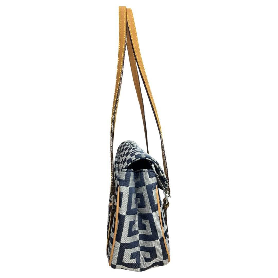 GIVENCHY Jacquard Canvas Shoulder Bag Dark Blue, Light Grey, Tan Silver Hardware | Authentic Pre-Owned Luxury
