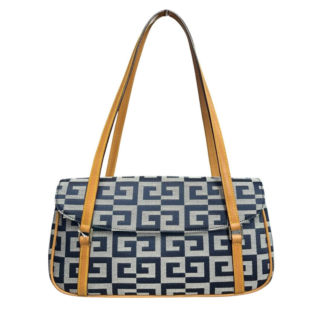 GIVENCHY Jacquard Canvas Shoulder Bag Dark Blue, Light Grey, Tan Silver Hardware | Authentic Pre-Owned Luxury