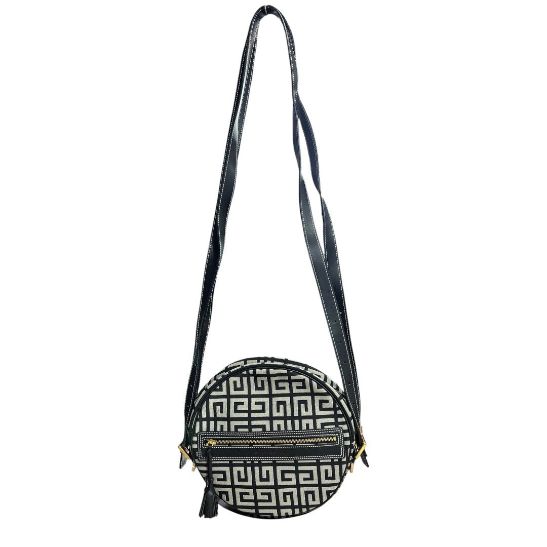 GIVENCHY 4G Monogram, Leather 4G Monogram Round Crossbody Bag Crossbody Bag Black, Grey Gold Hardware | Authentic Pre-Owned Luxury