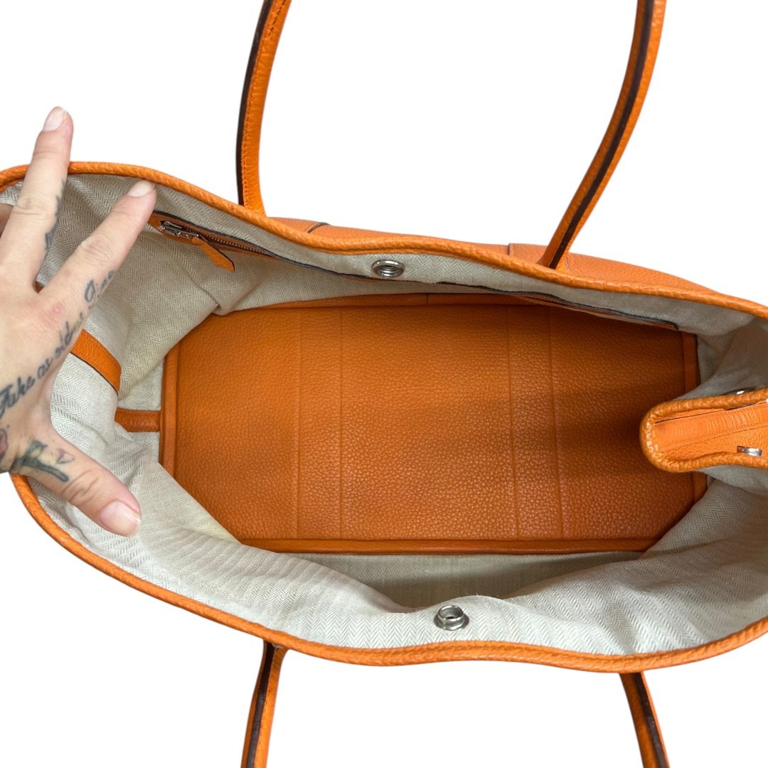 HERMES Clemence Garden Party 36 Tote Orange Silver Hardware | Authentic Pre-Owned Luxury