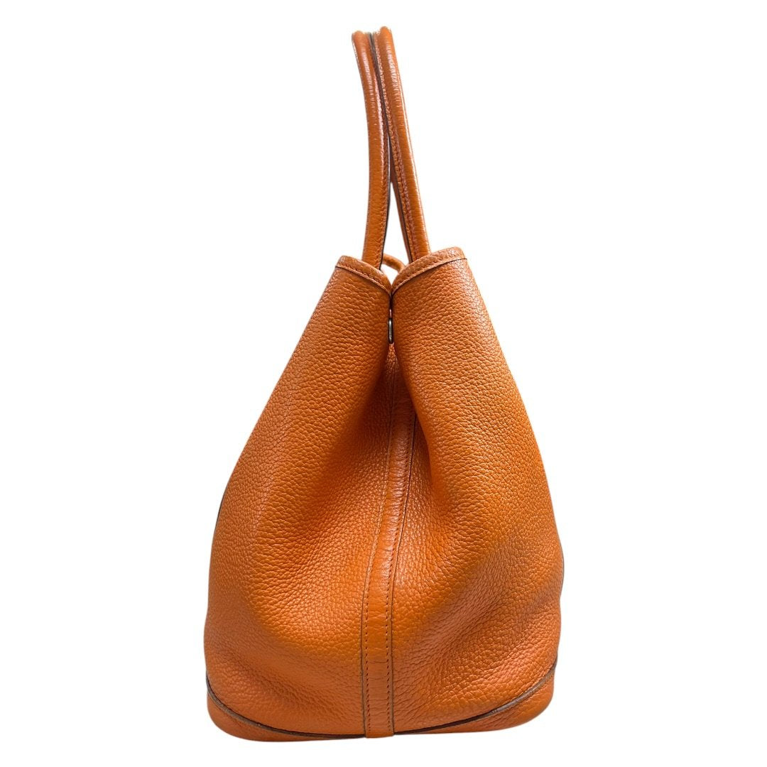 HERMES Clemence Garden Party 36 Tote Orange Silver Hardware | Authentic Pre-Owned Luxury