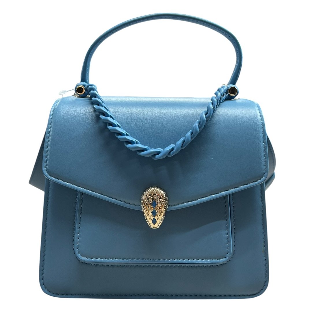 BVLGARI Calfskin Serpenti Forever Top Handle Bag Shoulder Bag Sky Blue Gold-tone Hardware | Authentic Pre-Owned Luxury
