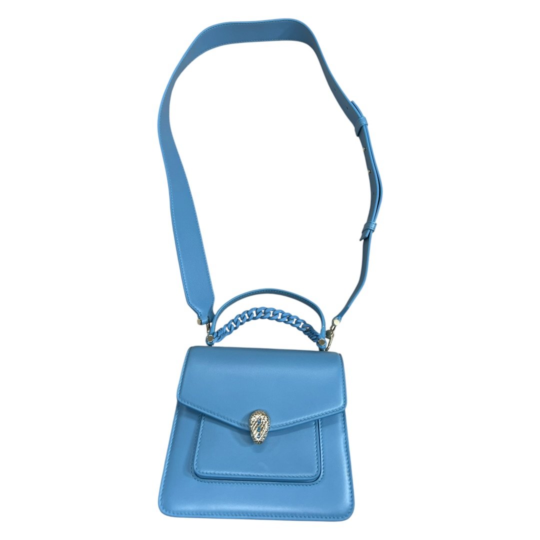 BVLGARI Calfskin Serpenti Forever Top Handle Bag Shoulder Bag Sky Blue Gold-tone Hardware | Authentic Pre-Owned Luxury