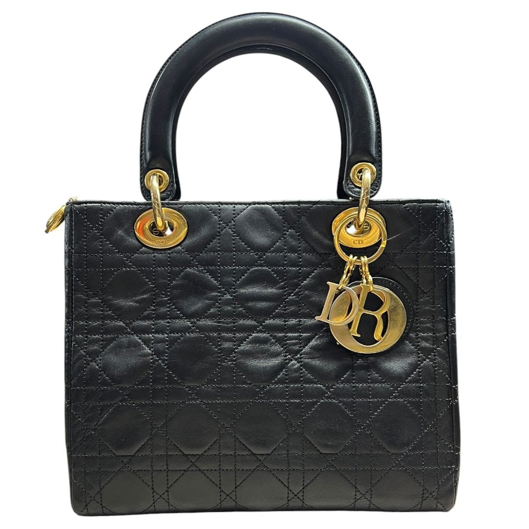 DIOR Lambskin Lady Dior Handbag Black Gold Hardware | Authentic Pre-Owned Luxury