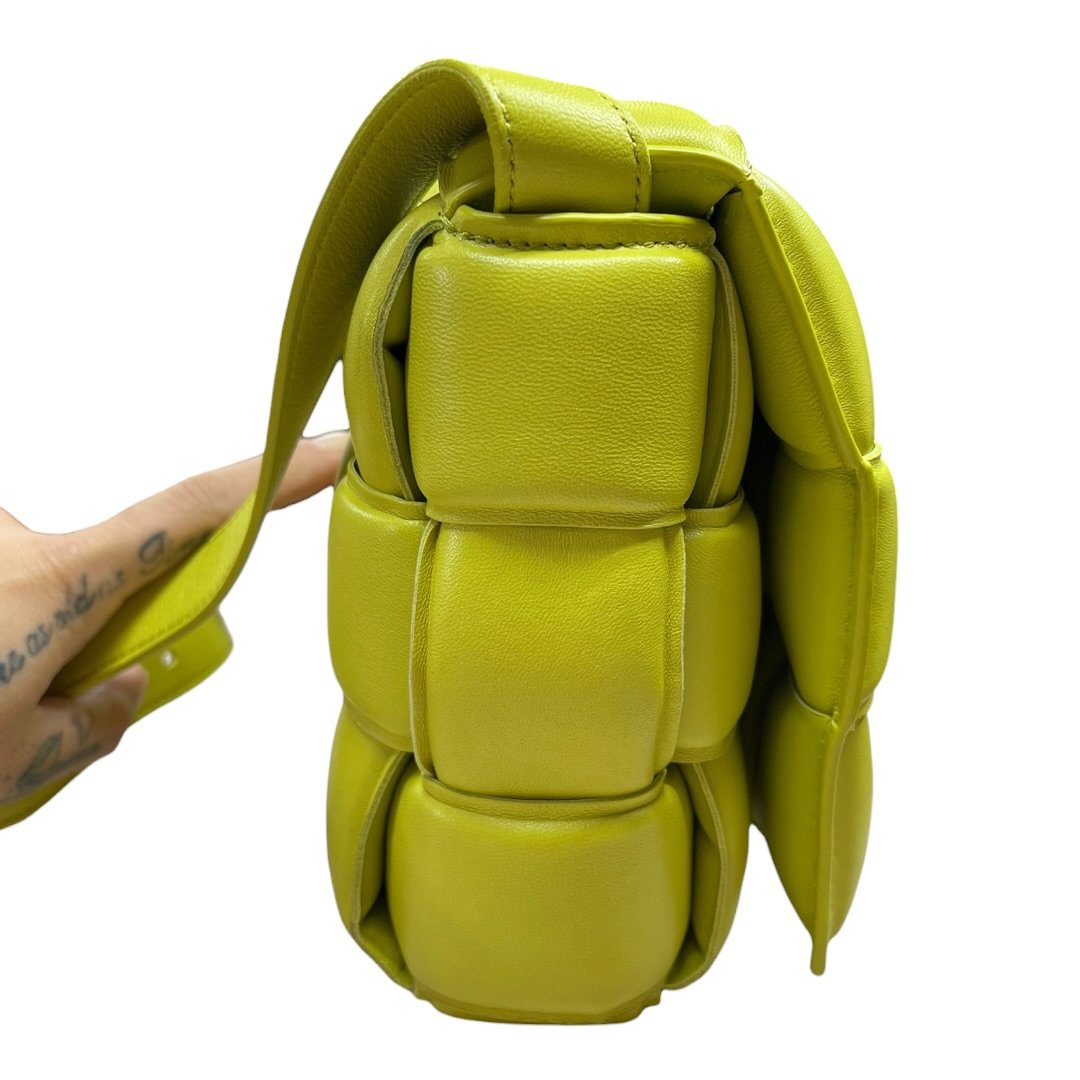 BOTTEGA VENETA Lambskin Padded Cassette Shoulder Bag Lime Green Gold Hardware | Authentic Pre-Owned Luxury