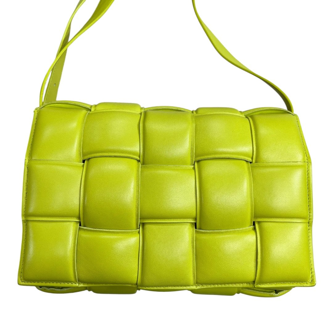 BOTTEGA VENETA Lambskin Padded Cassette Shoulder Bag Lime Green Gold Hardware | Authentic Pre-Owned Luxury