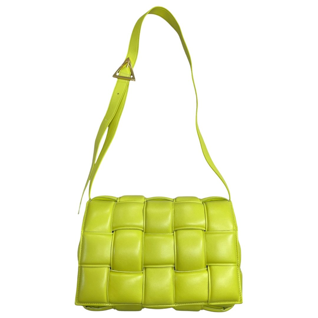 BOTTEGA VENETA Lambskin Padded Cassette Shoulder Bag Lime Green Gold Hardware | Authentic Pre-Owned Luxury