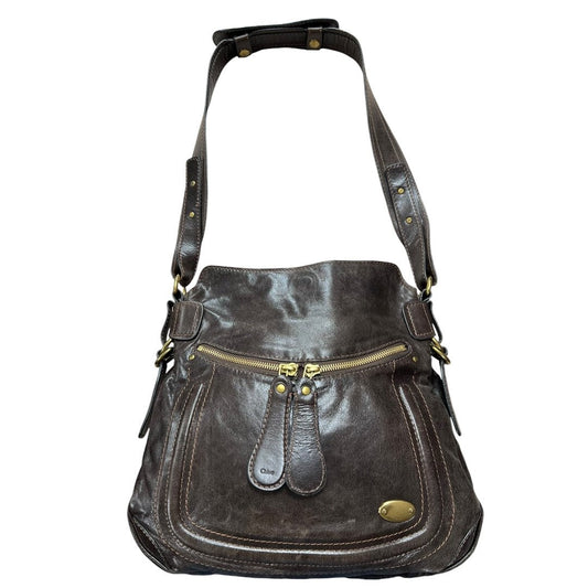 CHLOÉ Leather Bay Bag Shoulder Bag Dark Brown Gold Hardware | Authentic Pre-Owned Luxury